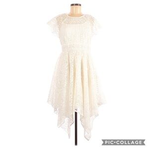 Anthro Maeve Lace Asymmetrical Hem Cocktail Dress